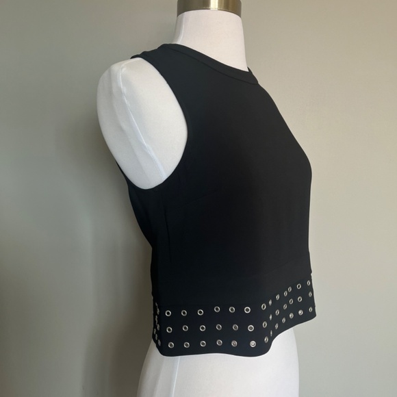 A.L.C. Black Crepe Henson Eyelets Sleeveless Cocktail Studded Crop Top Blouse 2 - Picture 9 of 13